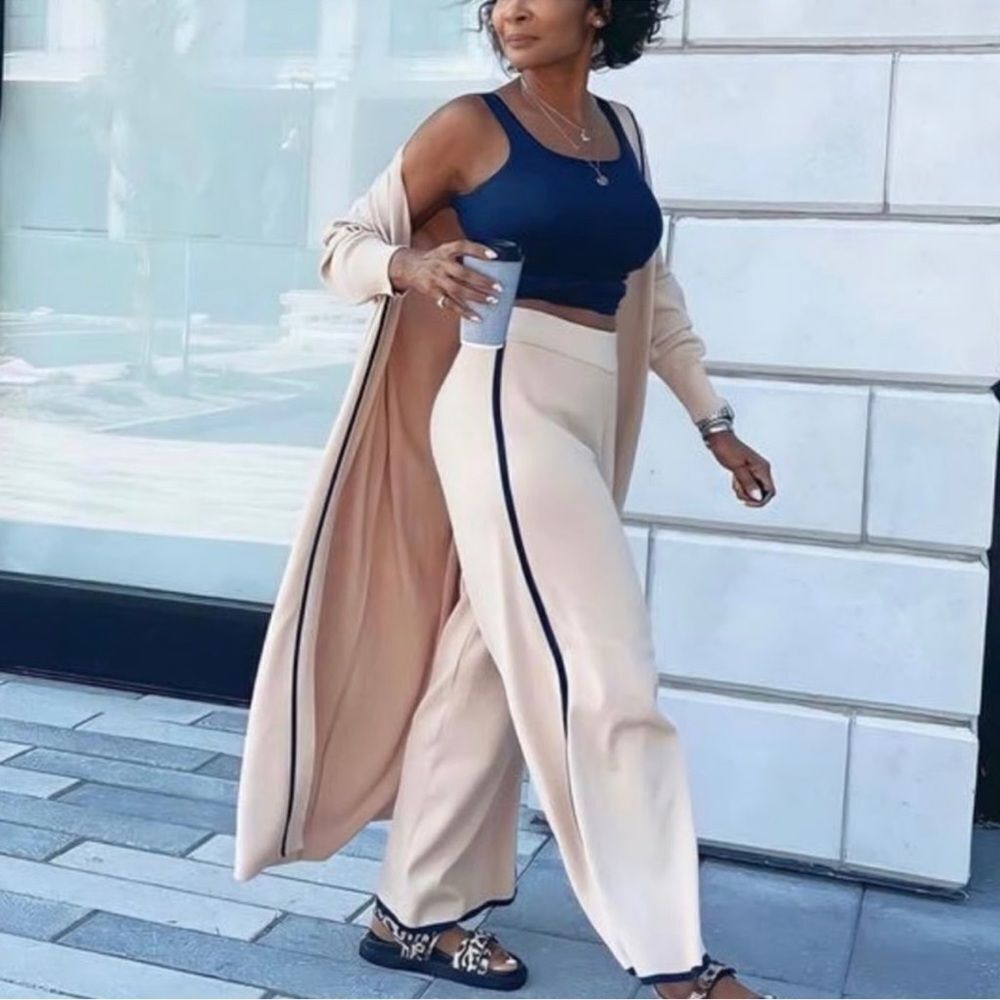 Zara Tan/Beige 2pc Long  Duster Pants Set(Duster Small/Pants Medium)